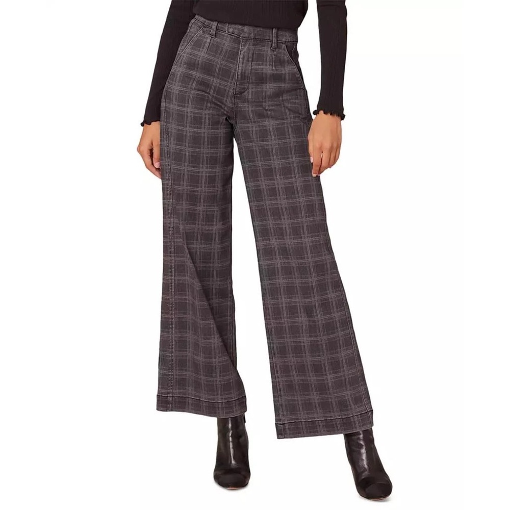 Democracy Ab Solution Windowpane Plaid Wide Leg High Rise Pants Grey 8